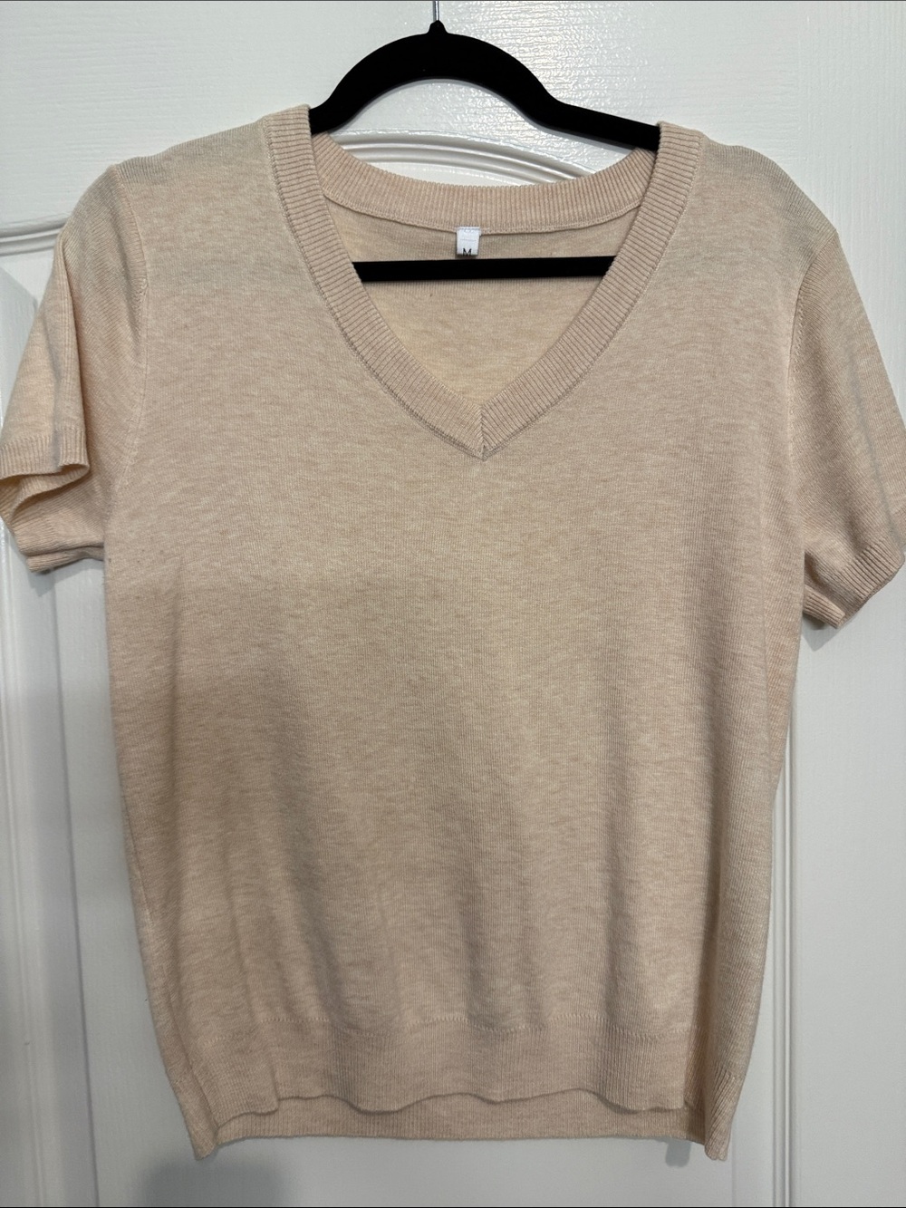 Amazon Women's V-Neck Short Sleeve Sweater - Beige/Cream
